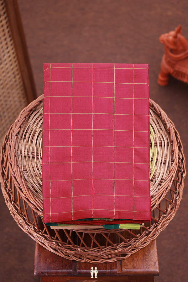 Kanchipuram Silk Saree In Ruby Red With Checks Design