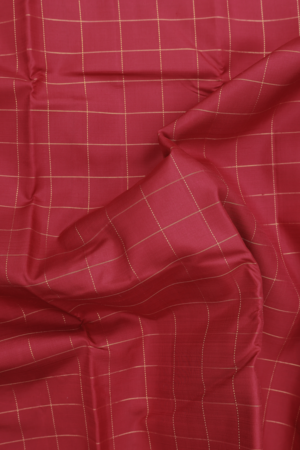 Kanchipuram Silk Saree In Ruby Red With Checks Design