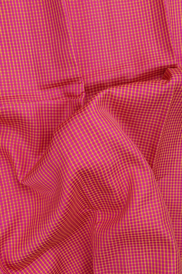 Koorainadu Silk Cotton Saree In Magenta And Orange With Checks