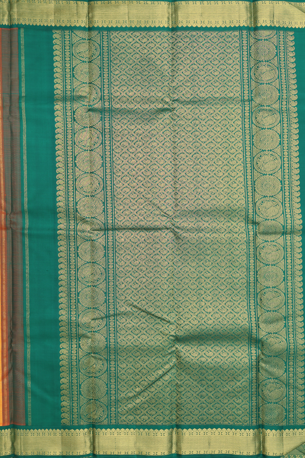 Kanchipuram Silk Saree In Orange With Floral Buttas