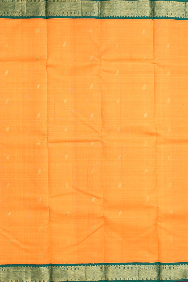 Kanchipuram Silk Saree In Orange With Floral Buttas
