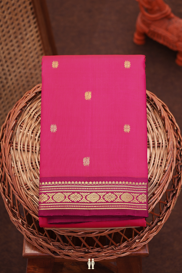 Kanchipuram Silk Saree In Rani Pink With Peacock Buttas