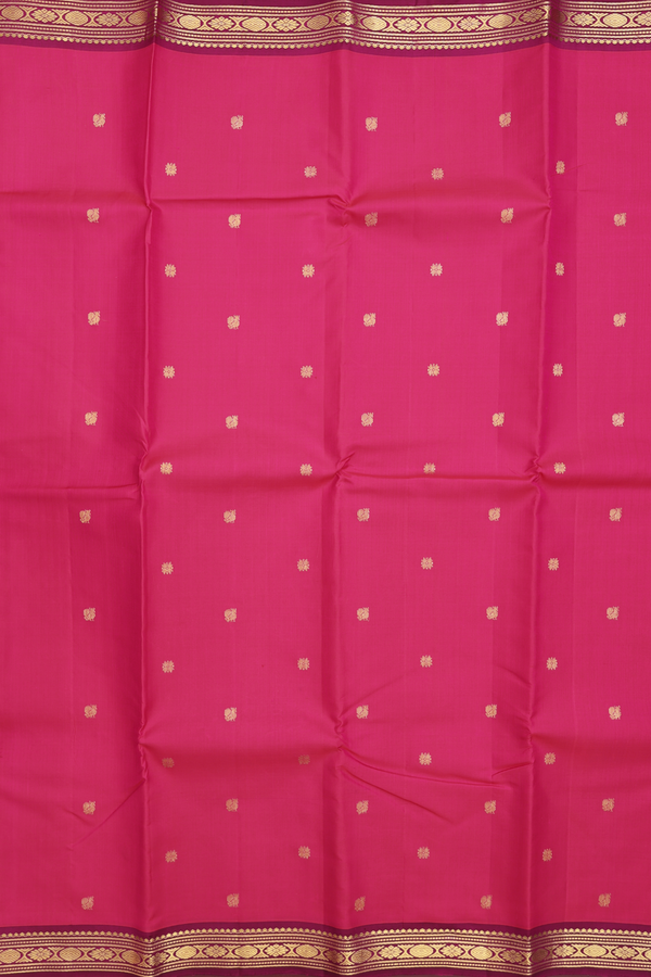 Kanchipuram Silk Saree In Rani Pink With Peacock Buttas