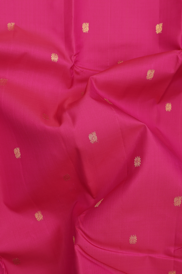 Kanchipuram Silk Saree In Rani Pink With Peacock Buttas