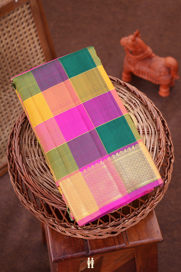 Kanchipuram Silk Saree In Multicolor With Checks Design