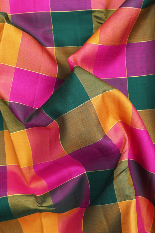 Kanchipuram Silk Saree In Multicolor With Checks Design