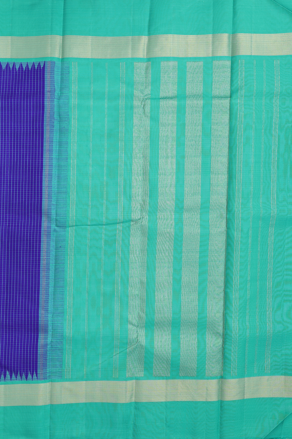 Kanchipuram Silk Saree In Indigo Blue With Checks Design