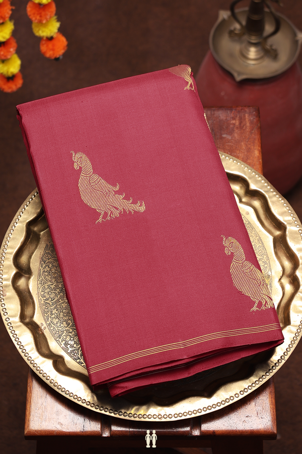 Kanchipuram Silk Saree In Red With Parrot Motifs