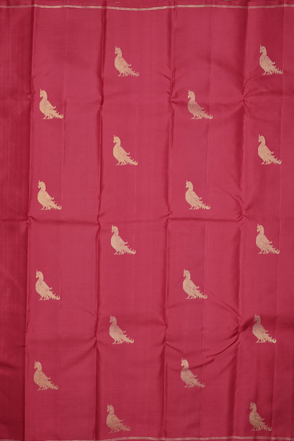 Kanchipuram Silk Saree In Red With Parrot Motifs