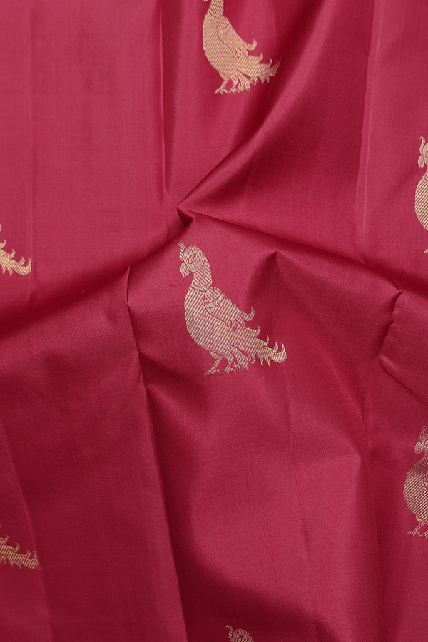 Kanchipuram Silk Saree In Red With Parrot Motifs