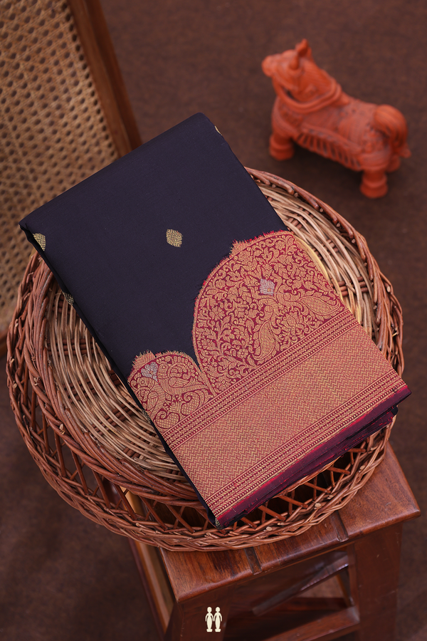 Kanchipuram Silk Saree In Dark Oak Brown With Zari Buttas