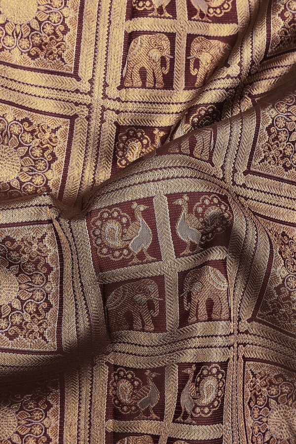 Kanchipuram Silk Saree In Coffee Brown With Brocade Design