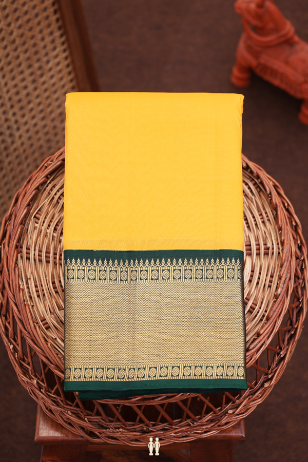 Kanchipuram Silk Saree In Honey Yellow With Contrast Border