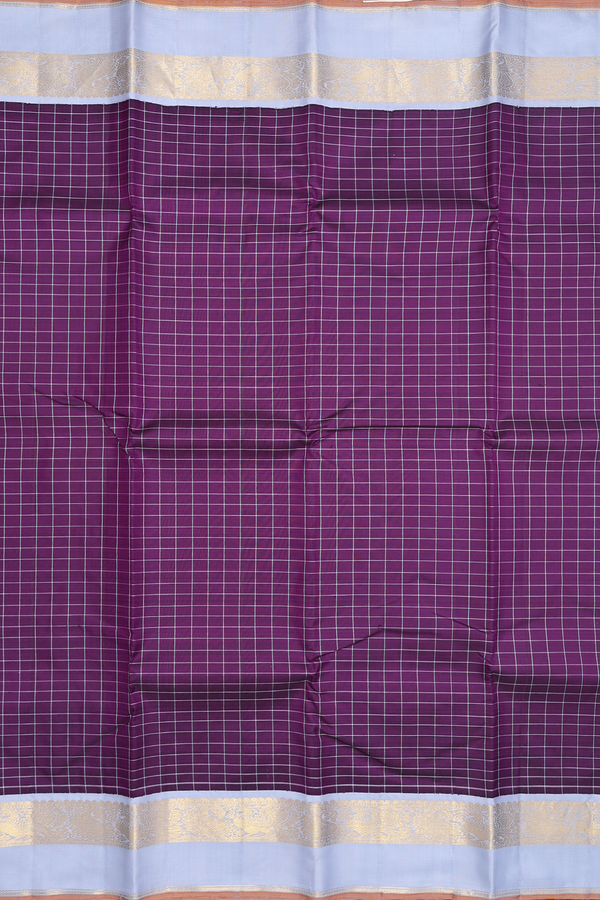 Kanchipuram Silk Saree In Grape Purple With Checks Design