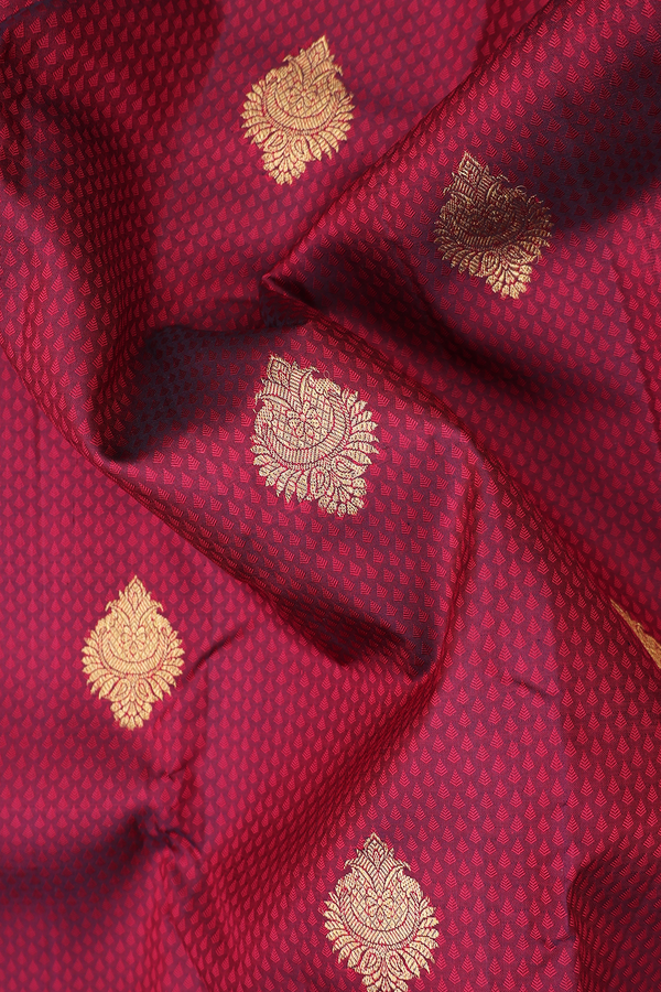 Kanchipuram Silk Saree Burgundy Red With Jacquard Pattern