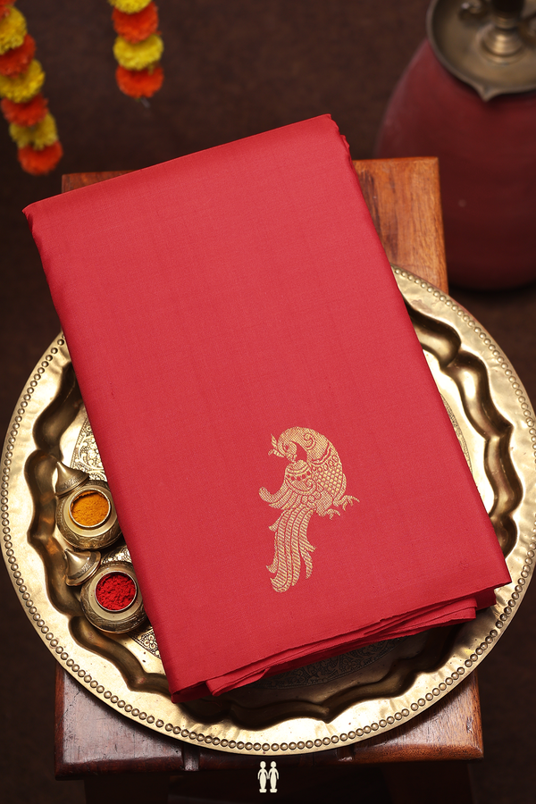 Kanchipuram Silk Saree In Crimson Red With Peacock Border