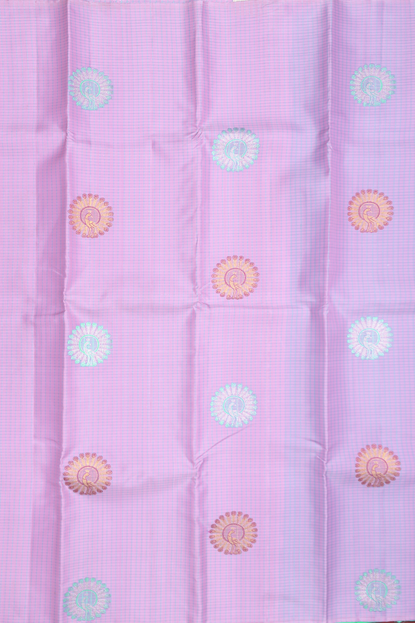 Kanchipuram Silk Saree In Lavender With Checks Along Motifs