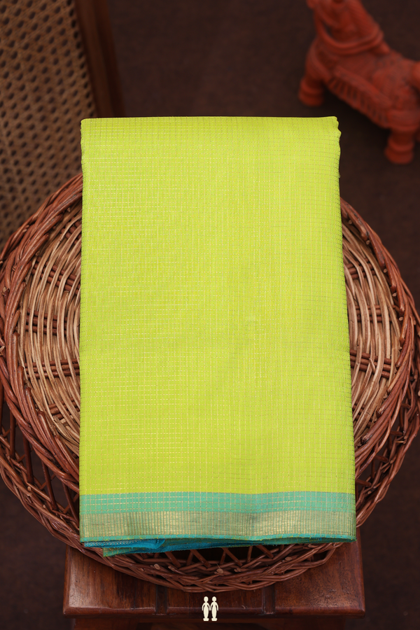 Kanchipuram Silk Saree In Lime Green With Checks Design