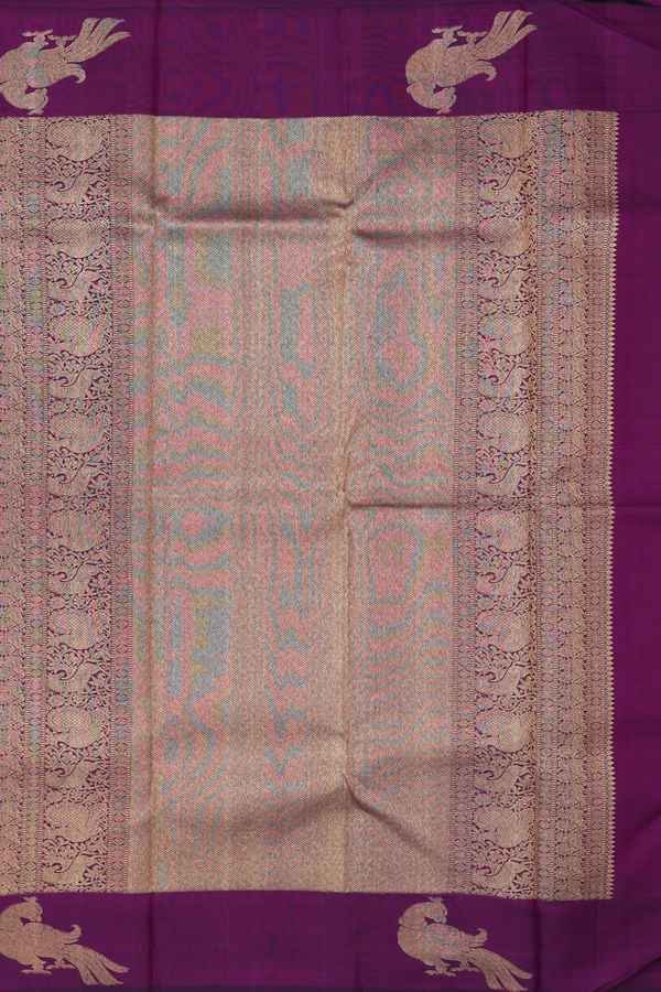 Kanchipuram Silk Saree In Pink With Stripes Design