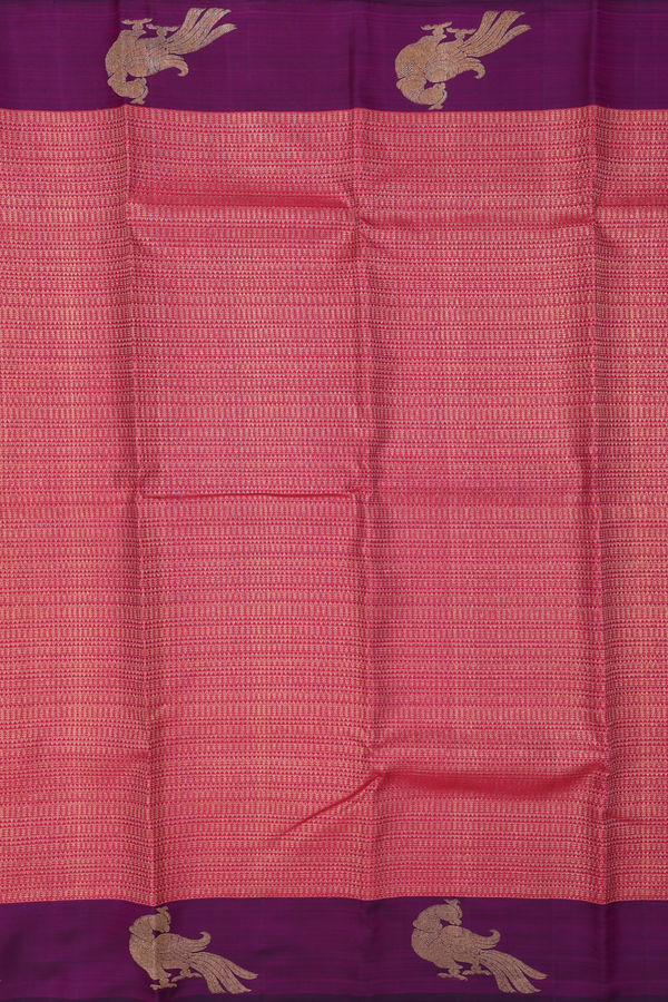 Kanchipuram Silk Saree In Pink With Stripes Design