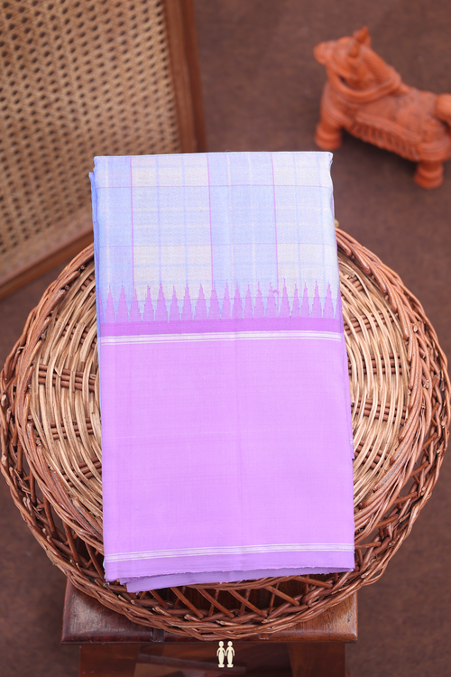 Kanchipuram Silk Saree In Purple And Grey With Checks Design