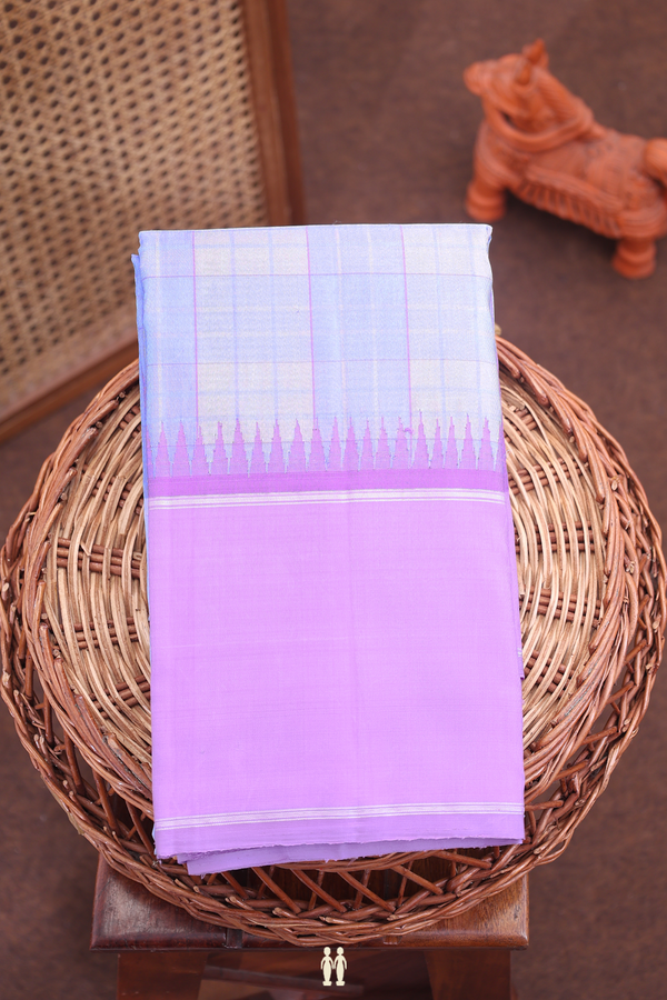 Kanchipuram Silk Saree In Purple And Grey With Checks Design