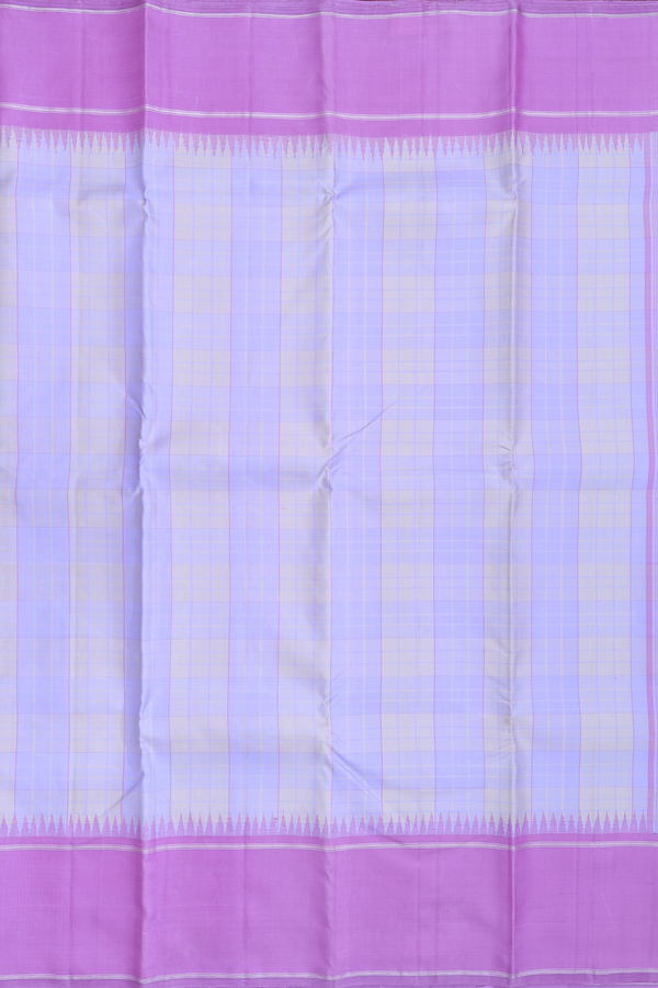 Kanchipuram Silk Saree In Purple And Grey With Checks Design