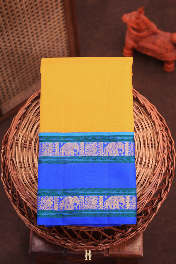 Kanchipuram Silk Saree Mango Yellow With Rettai Pettu Border