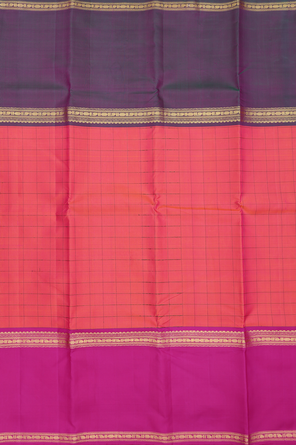 Kanchipuram Silk Saree In Dual Tone With Checks Design