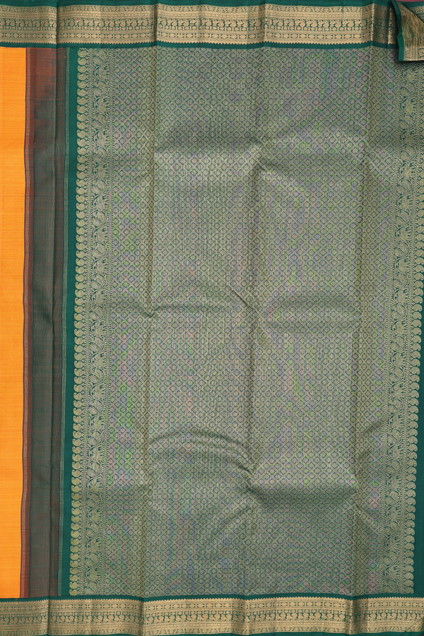 Kanchipuram Silk Saree In Royal Orange With Paisley Buttas