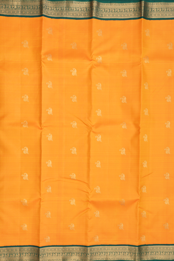 Kanchipuram Silk Saree In Royal Orange With Paisley Buttas