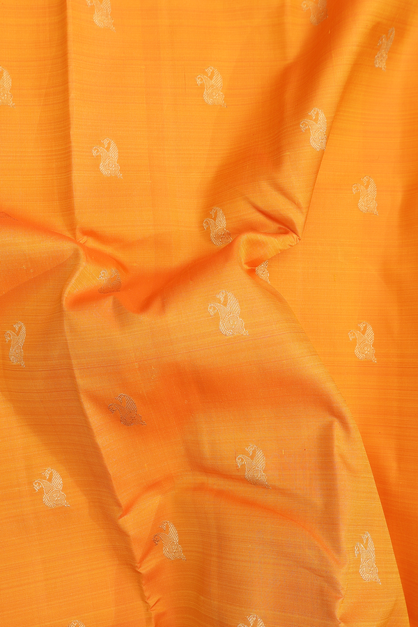 Kanchipuram Silk Saree In Royal Orange With Paisley Buttas