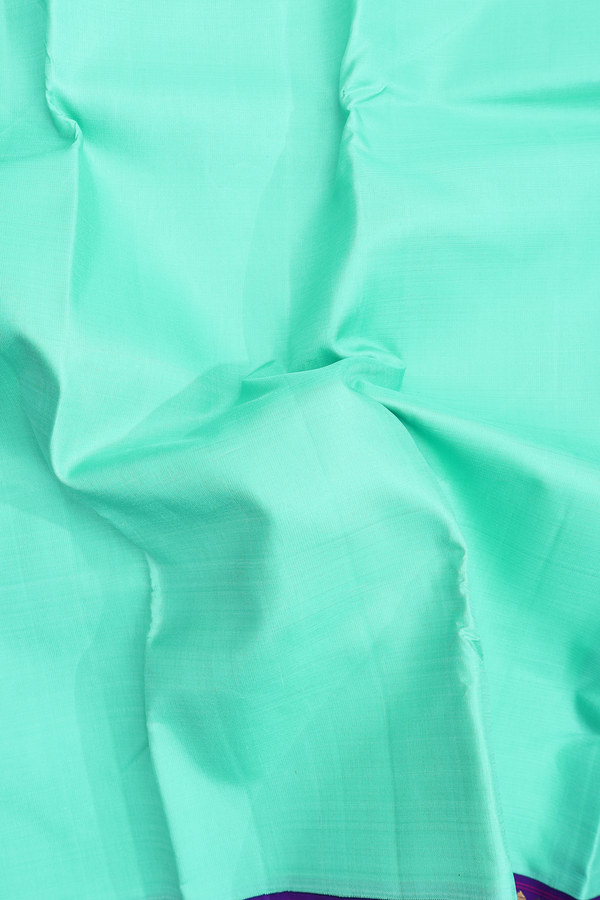 Kanchipuram Silk Saree In Mint Blue With Contrast Border