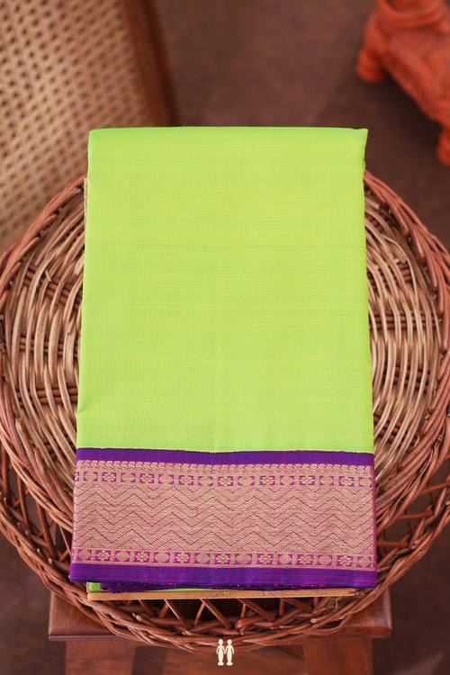 Kanchipuram Silk Saree In Lime Green With Contrast Border