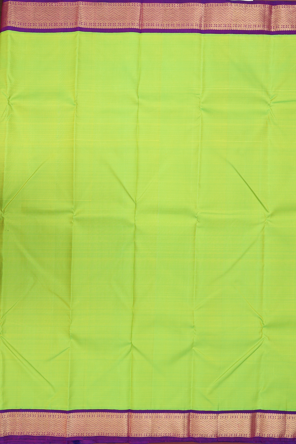 Kanchipuram Silk Saree In Lime Green With Contrast Border