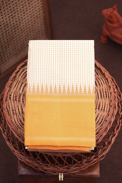 Kanchipuram Silk Saree In Beige With Checks Design