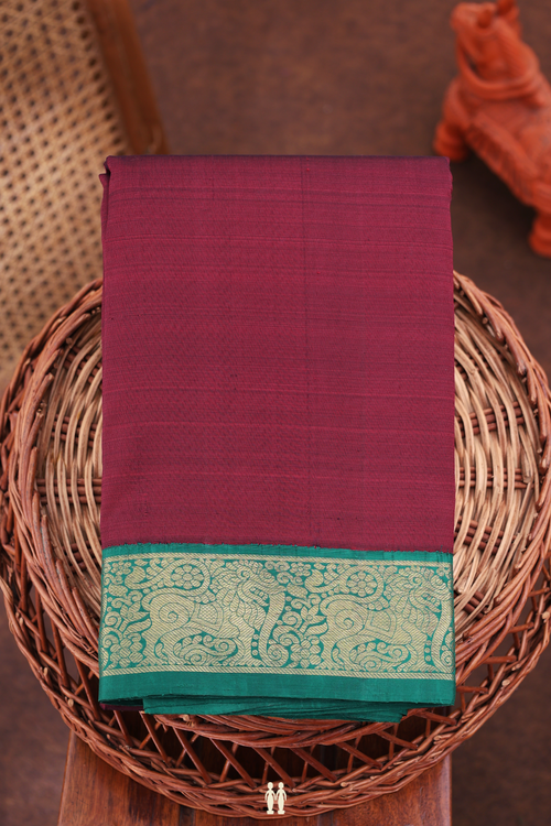 Kanchipuram Silk Saree In Burgundy Red With Contrast Border