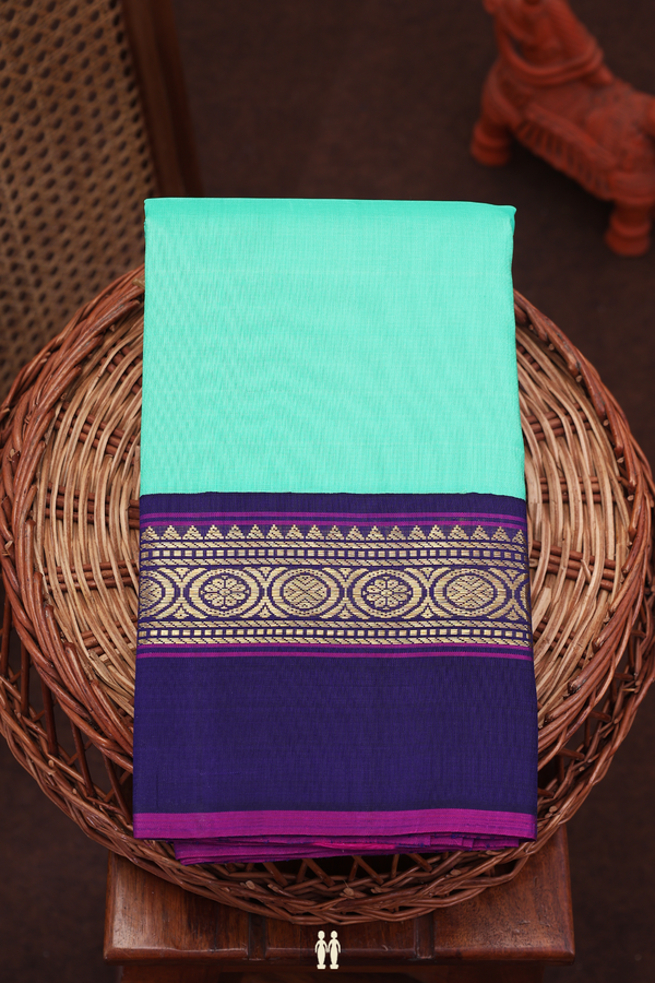 Kanchipuram Silk Saree In Tiffany Blue With Contrast Border