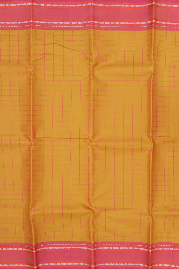 Kanchipuram Silk Saree In Ochre Orange With Checks Design