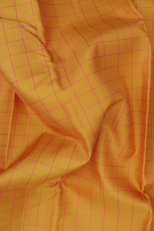 Kanchipuram Silk Saree In Ochre Orange With Checks Design