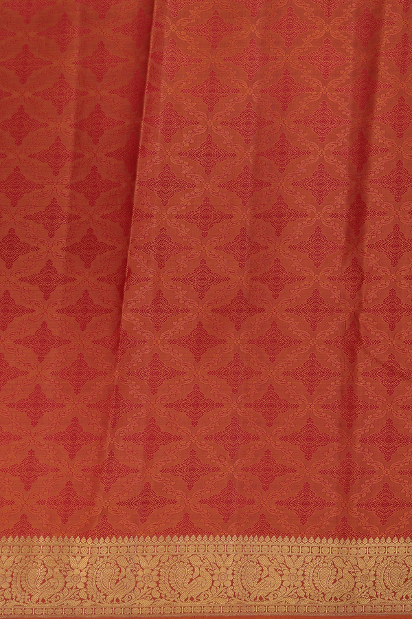Kanchipuram Silk Saree In Orange With Jacquard Pattern