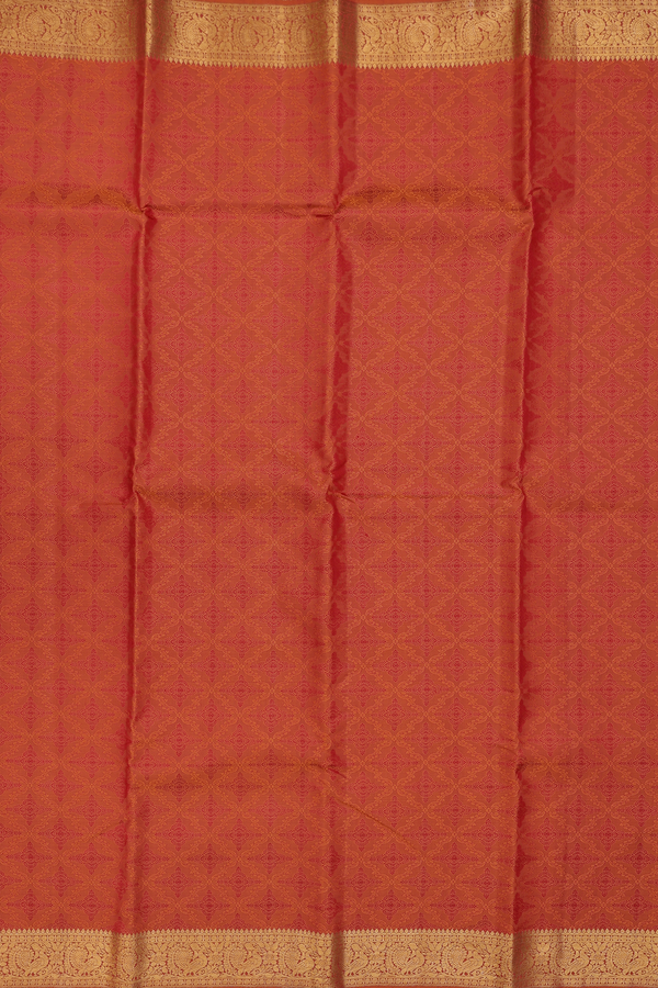 Kanchipuram Silk Saree In Orange With Jacquard Pattern