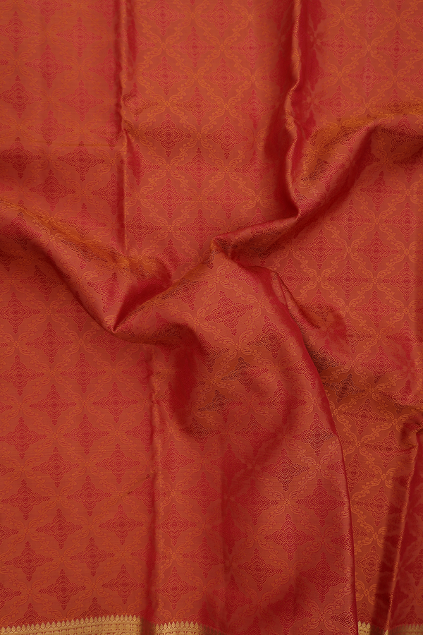 Kanchipuram Silk Saree In Orange With Jacquard Pattern