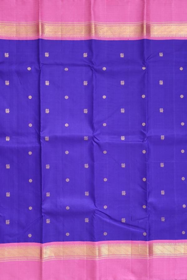 Kanchipuram Silk Saree In Royal Blue With Peacock Buttas