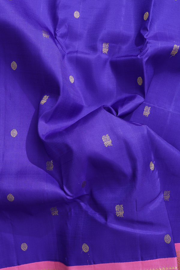 Kanchipuram Silk Saree In Royal Blue With Peacock Buttas