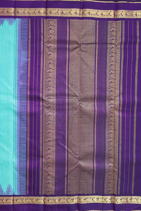 Kanchipuram Silk Saree In Sky Blue With Checks Design