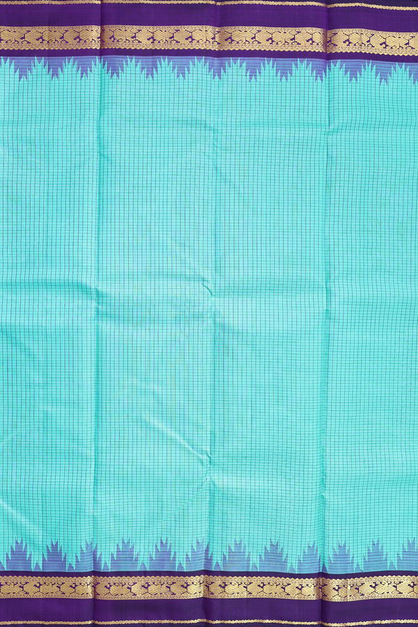 Kanchipuram Silk Saree In Sky Blue With Checks Design