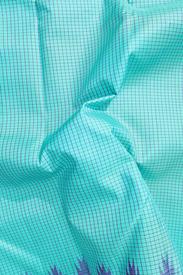 Kanchipuram Silk Saree In Sky Blue With Checks Design