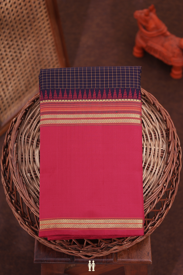 Kanchipuram Silk Saree In Dark Oak Brown With Checks Design