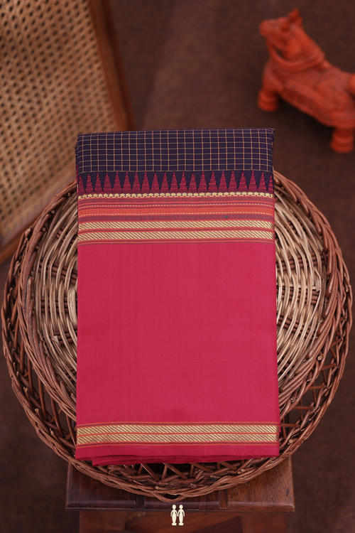Kanchipuram Silk Saree In Dark Oak Brown With Checks Design